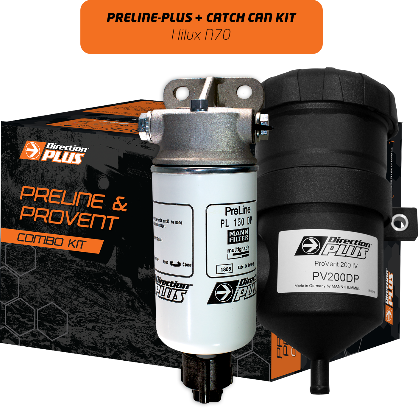 Direction-Plus PreLine-Plus Pre-Filter + ProVent Ultimate Catch Can Kit Hilux N70 PLPV613DPC