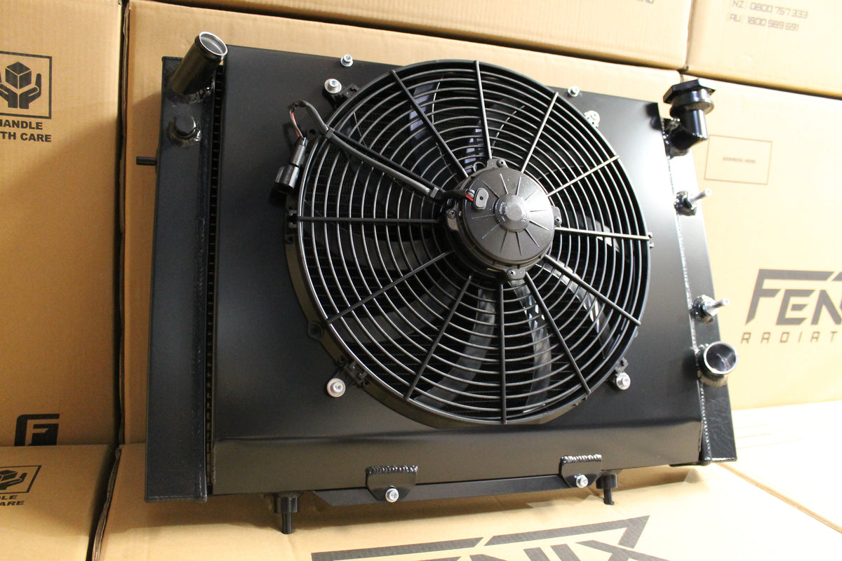 Holden VB-VC-VH-VK 6 Cylinder Full Alloy Performance Radiator, Custom Built Shroud & 16" 3000CFM Spal Fan