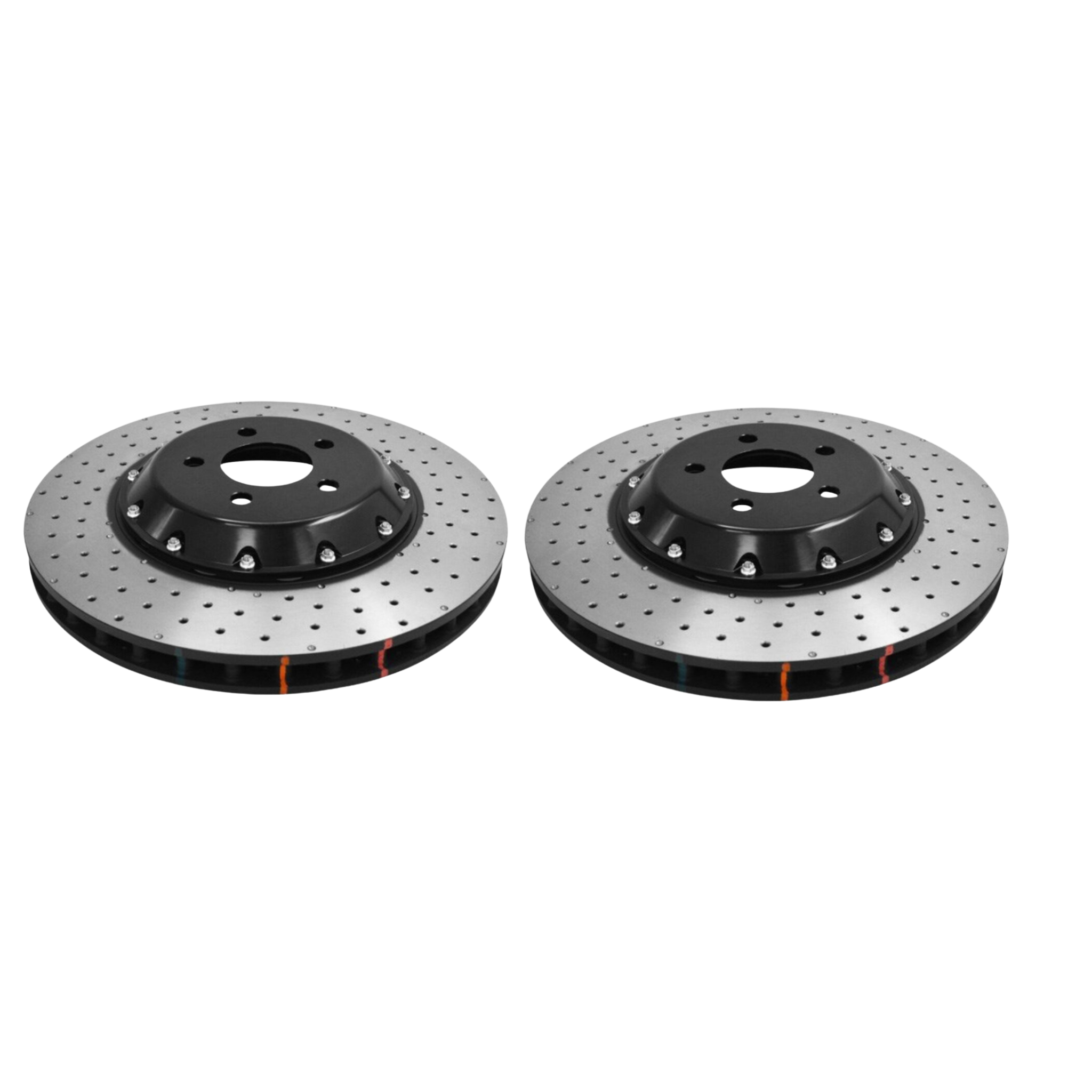 DBA 5000 Series 2-piece drilled front rotors DBA52166BLKXD for Ford Mustang V8 with Brembo calipers