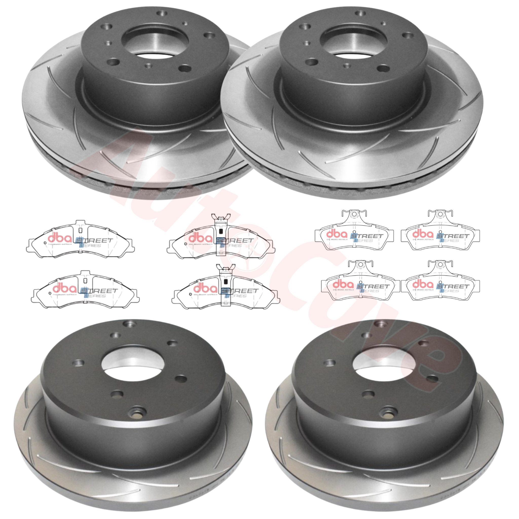 DBA T2 Slotted Front & Rear Package W/ DBA Pad Sets Holden Commodore VT VU VX VY VZ Statesman WH WK WL