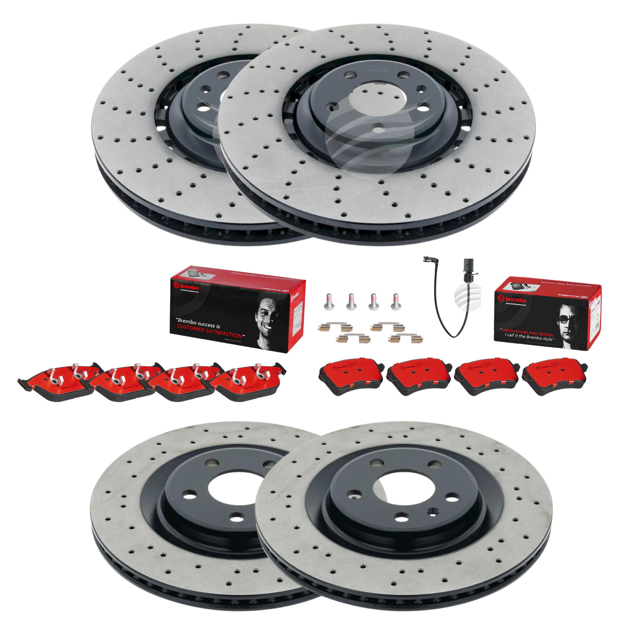 Audi SQ5 8R front and rear drilled brake kit combo - Bremtec rotors and Brembo pads