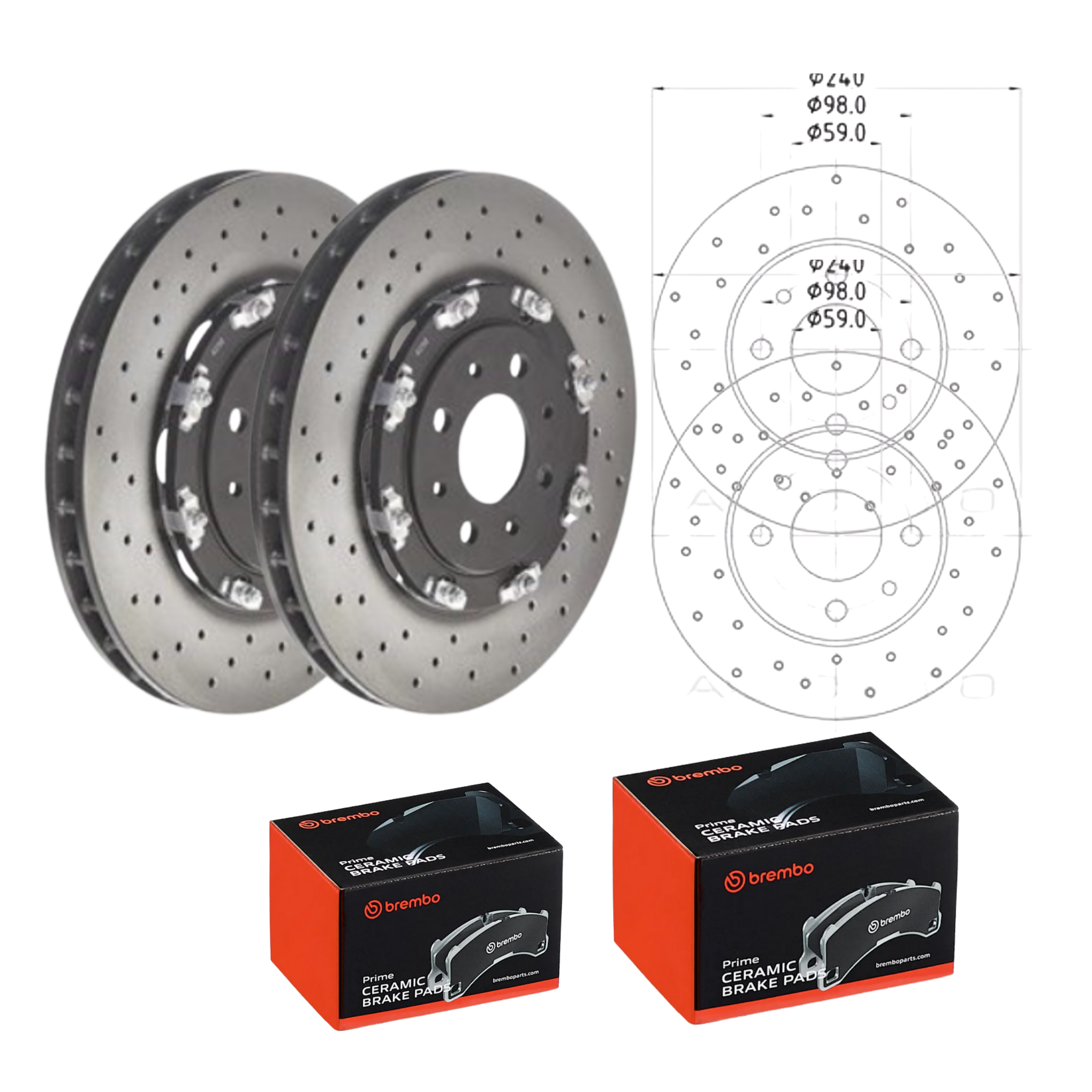 Abarth 595 695 Brembo Front & Rear Drilled Upgrade Brake Package