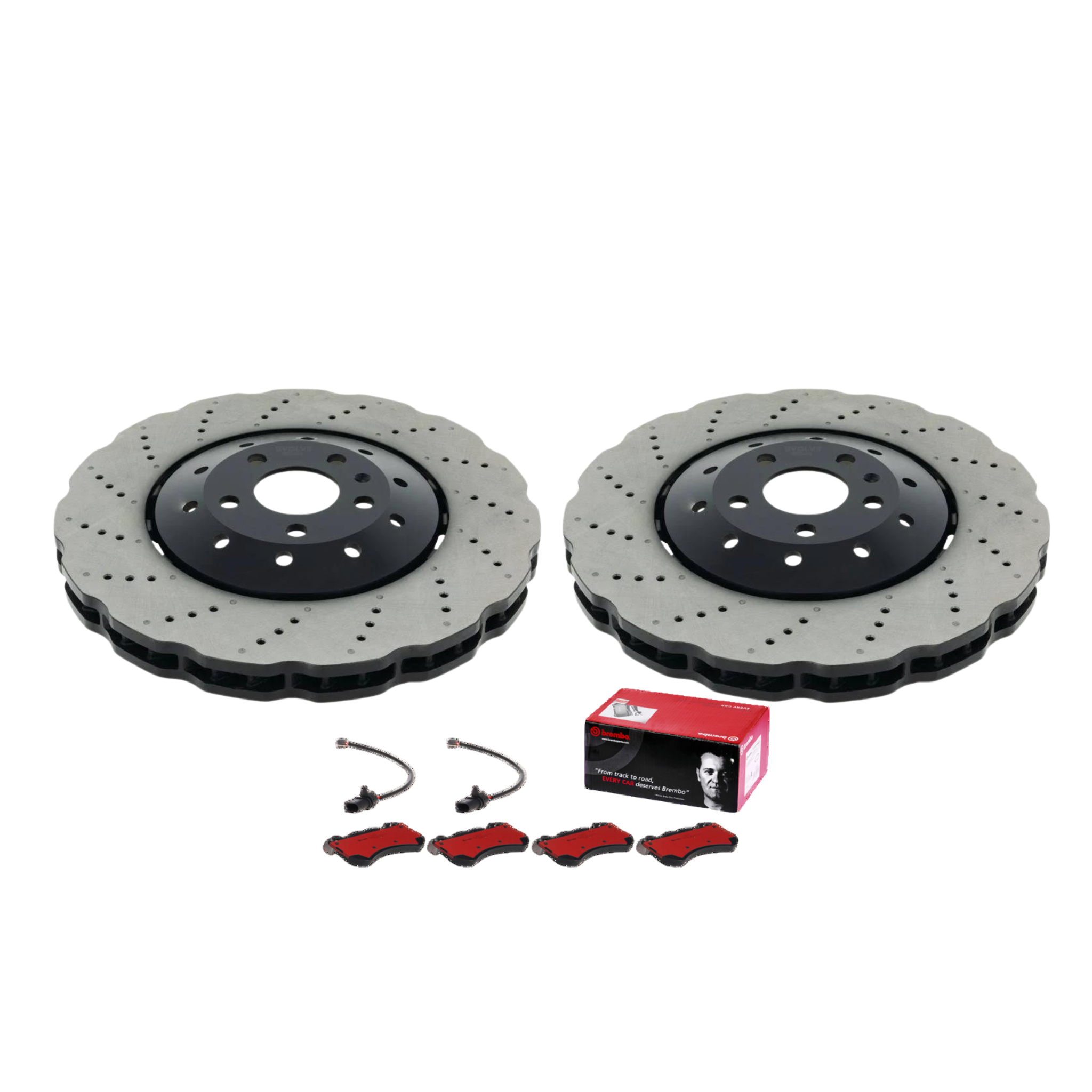 Audi RS6 RS7 front brake kit - Brembo pads and Evolve F2S waved drilled rotors