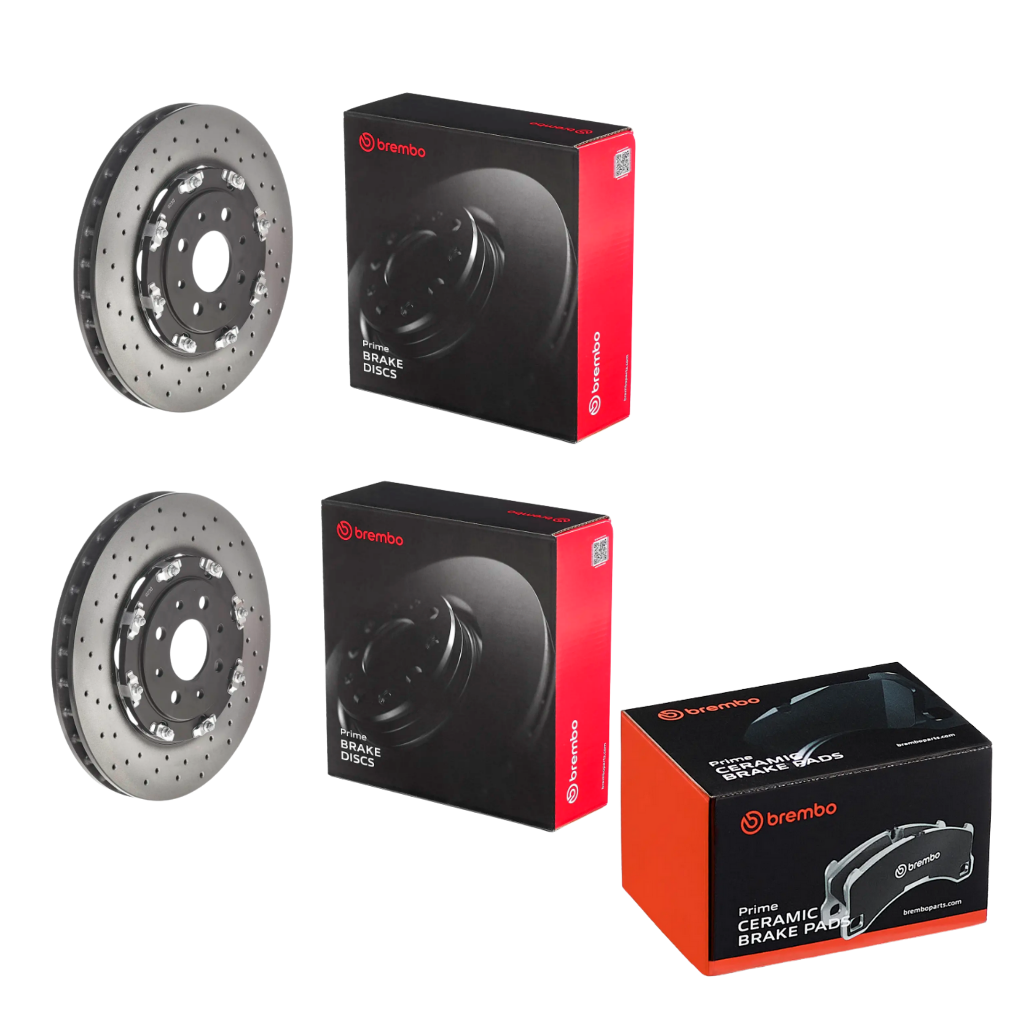 Abarth 595 695 front drilled brake kit - Brembo X-drilled 305mm rotors and ceramic pads