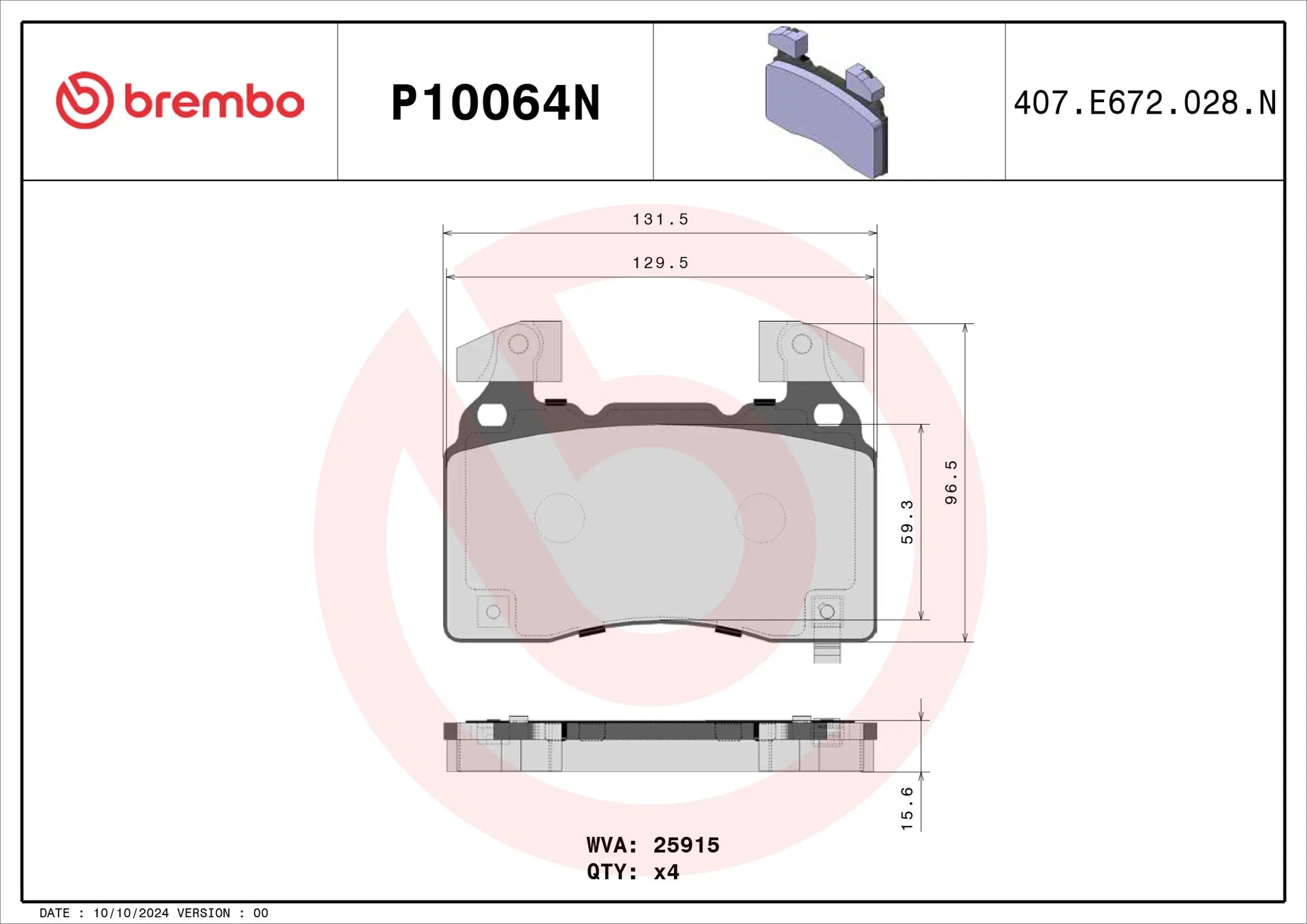 Brembo P10064N brake pad set showing counterweights at top