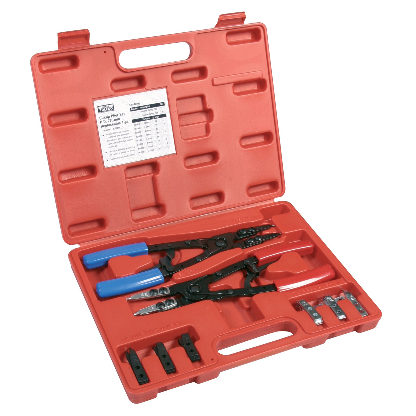 Toledo Circlip Plier Set HD 270mm 18 Piece