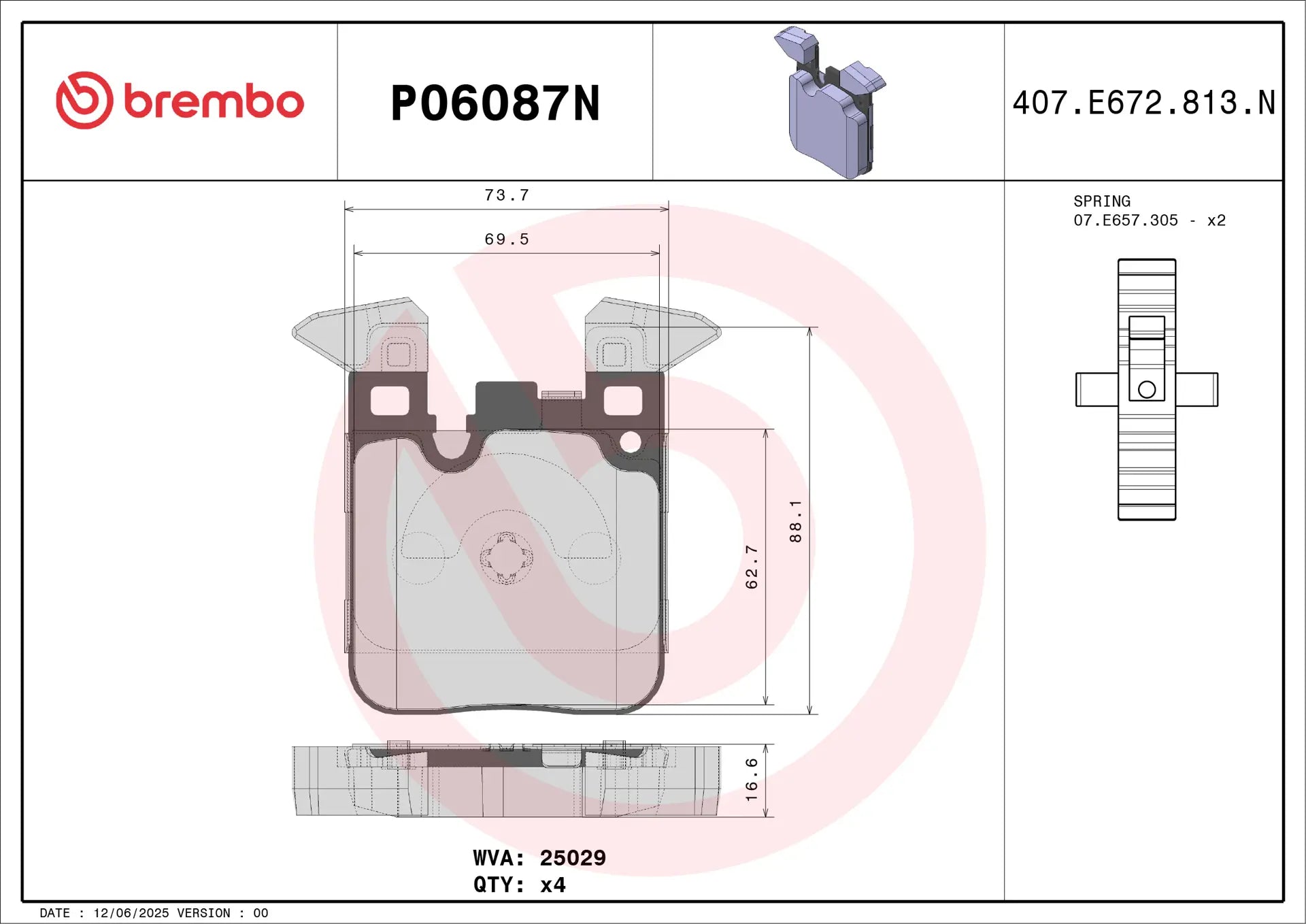 Brembo P06087N ceramic rear pads included in BMW M2 F87 rear brake kit