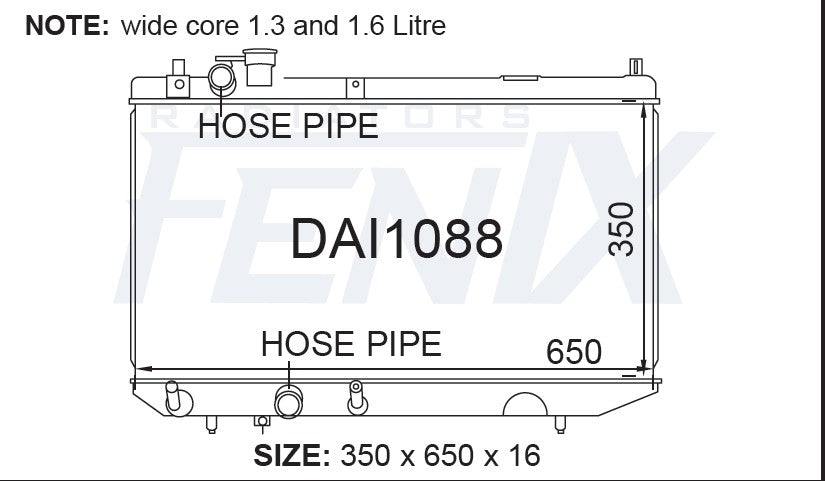 Daihatsu G102 Charade Radiator (650mm Core Width)