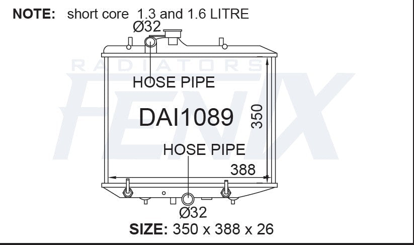Daihatsu G102 Charade Radiator(388mm Core Width)
