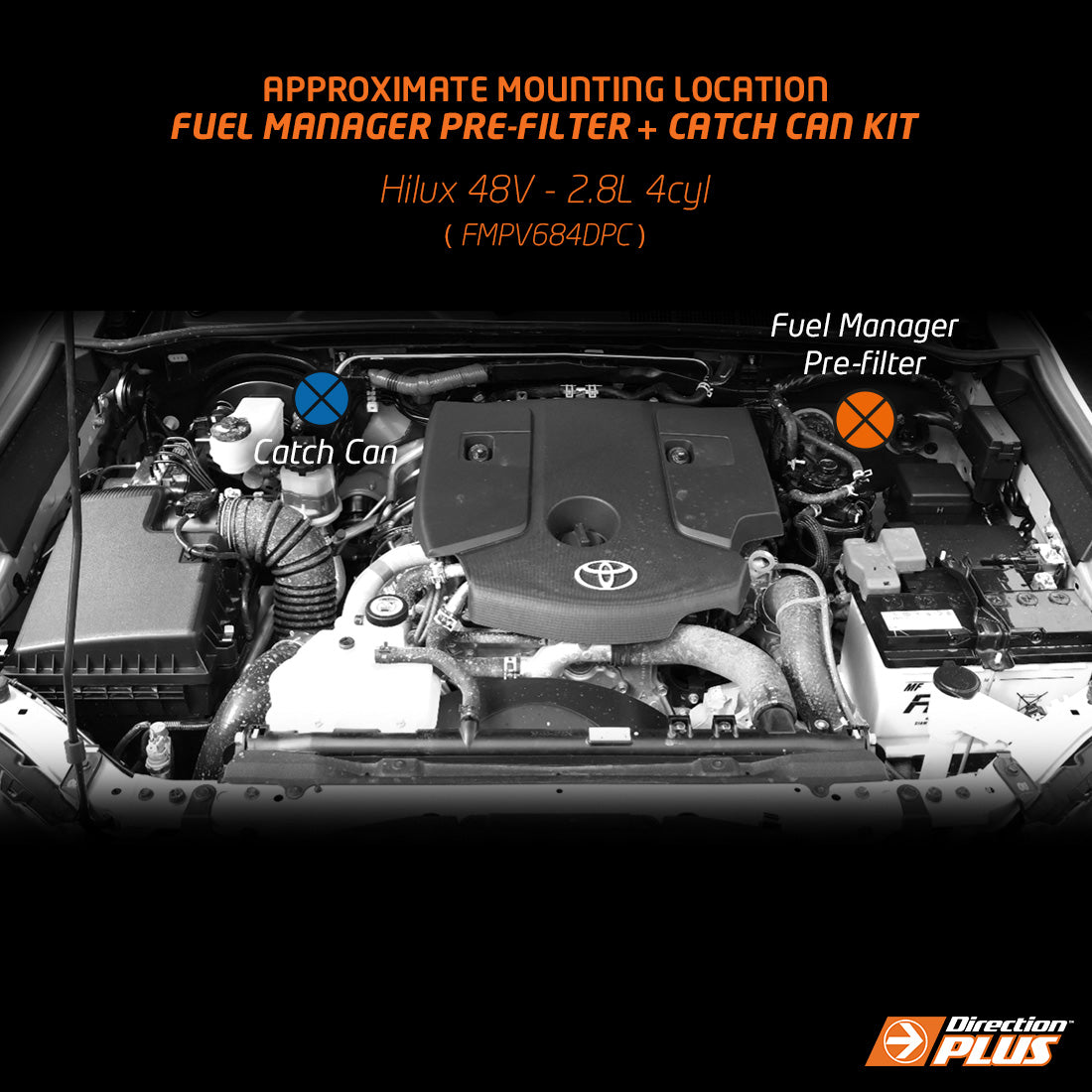 Direction-Plus Fuel Manager Pre-Filter + Catch Can Kit Hilux N80 Hybrid 48V FMPV684DPC