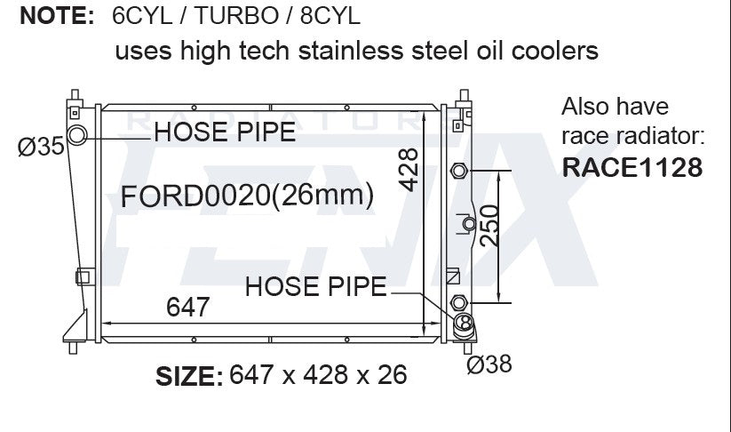 Ford BA BF Falcon Radiator (Stainless Steel Oil Cooler)