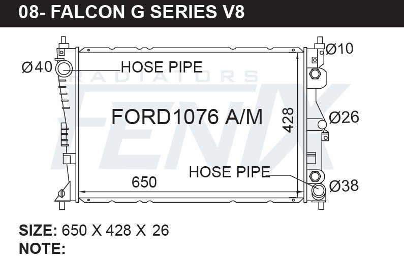 Ford FG Falcon V8 Radiator (With Internal Oil Cooler)
