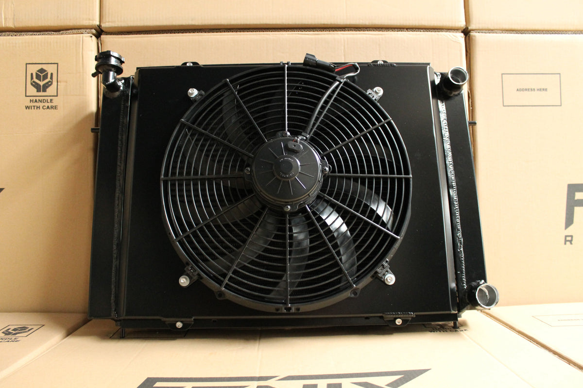 Holden VL Commodore RB30 Full Alloy Manual Radiator, Custom Built Shroud & 16" 3000CFM Spal Fan