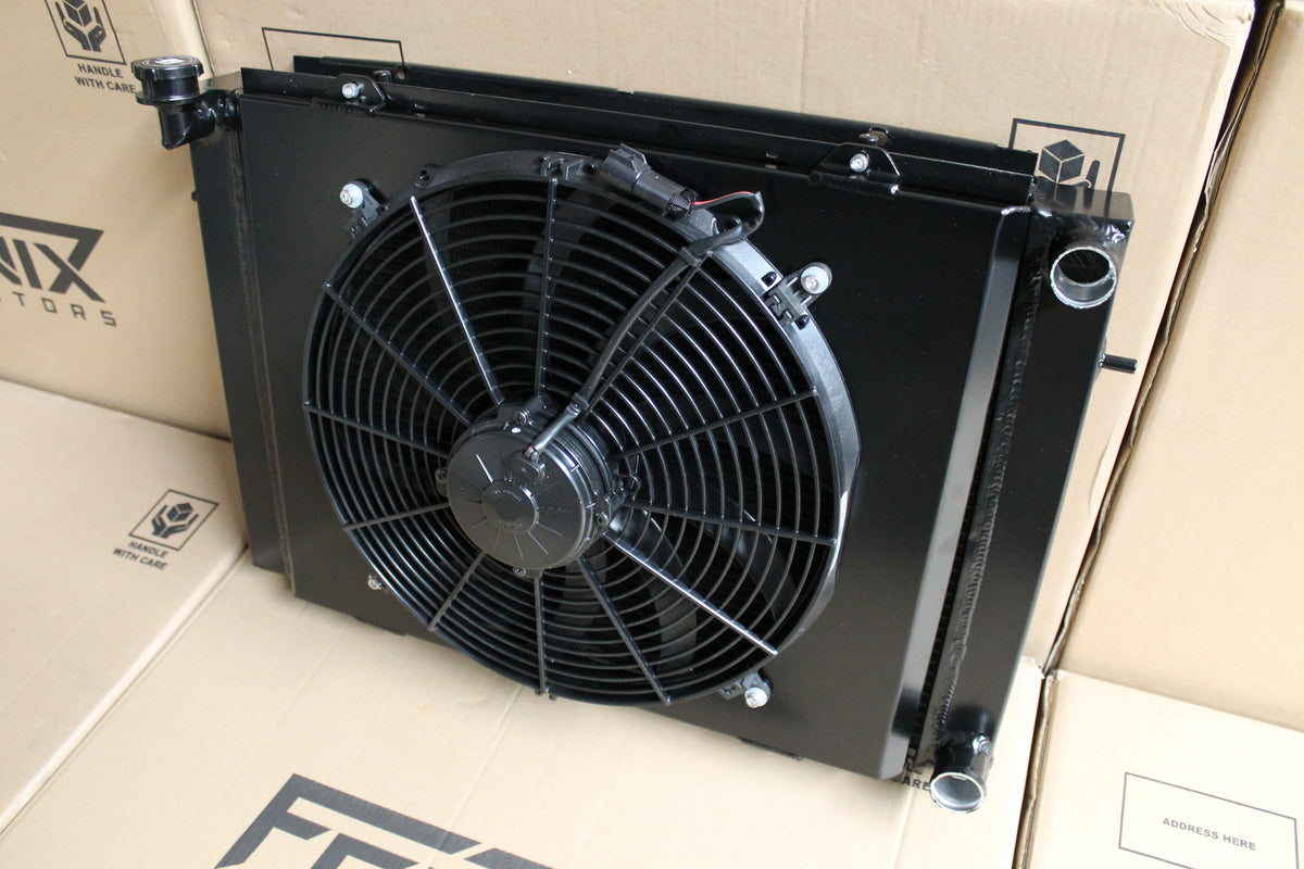 Holden VL Commodore RB30 Full Alloy Manual Radiator, Custom Built Shroud & 16" 3000CFM Spal Fan