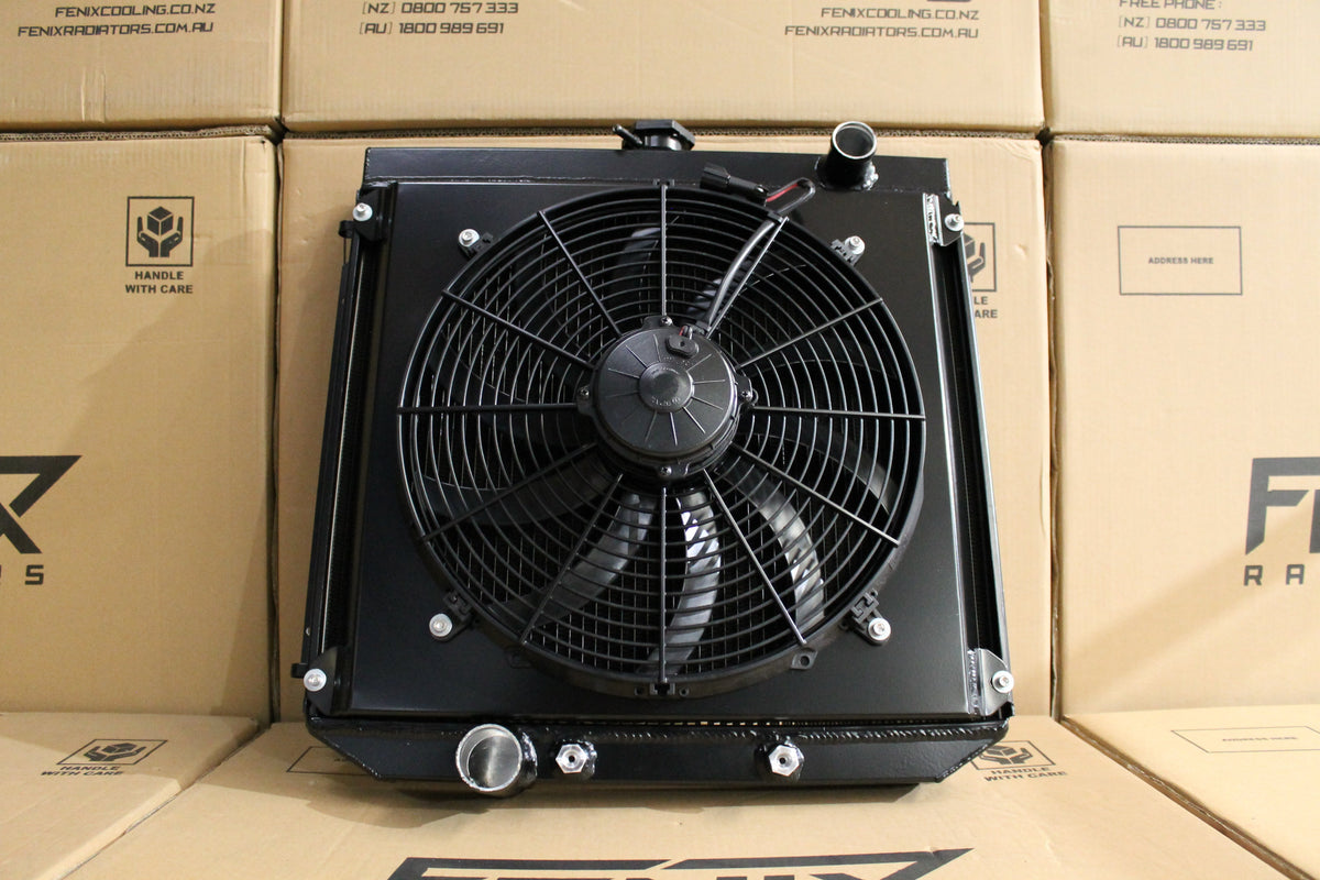 Ford XR-XY Falcon Cleveland V8 Full Alloy Radiator, Custom Shroud & 16" Spal 3000CFM Fan