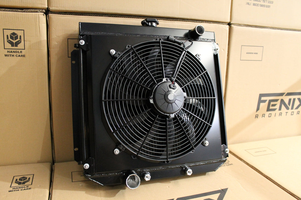 Ford XR-XY Falcon Cleveland V8 Full Alloy Radiator, Custom Shroud & 16" Spal 3000CFM Fan