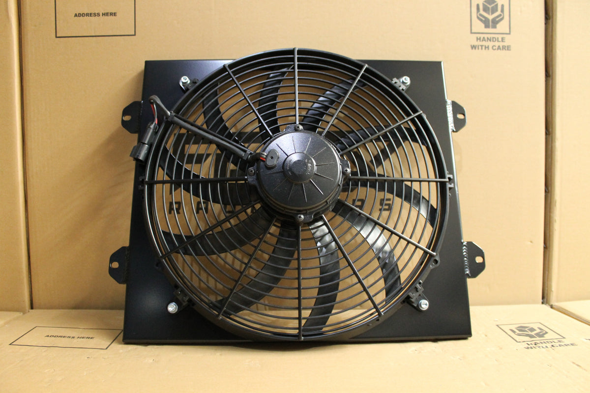 MAZDA RX7 Series 1-2-3 Full Alloy Performance Radiator, Custom Shroud & 16" 3000cfm Spal Fan