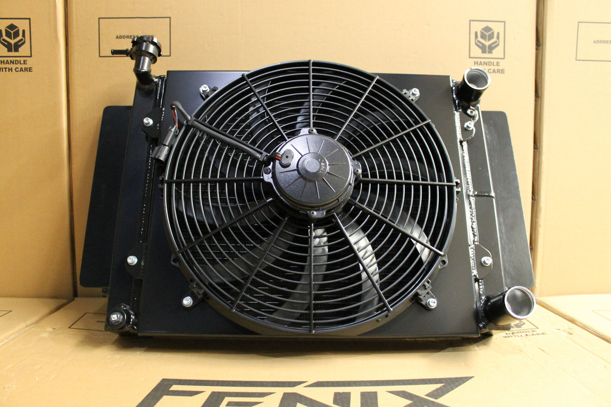 MAZDA RX7 Series 1-2-3 Full Alloy Performance Radiator, Custom Shroud & 16" 3000cfm Spal Fan