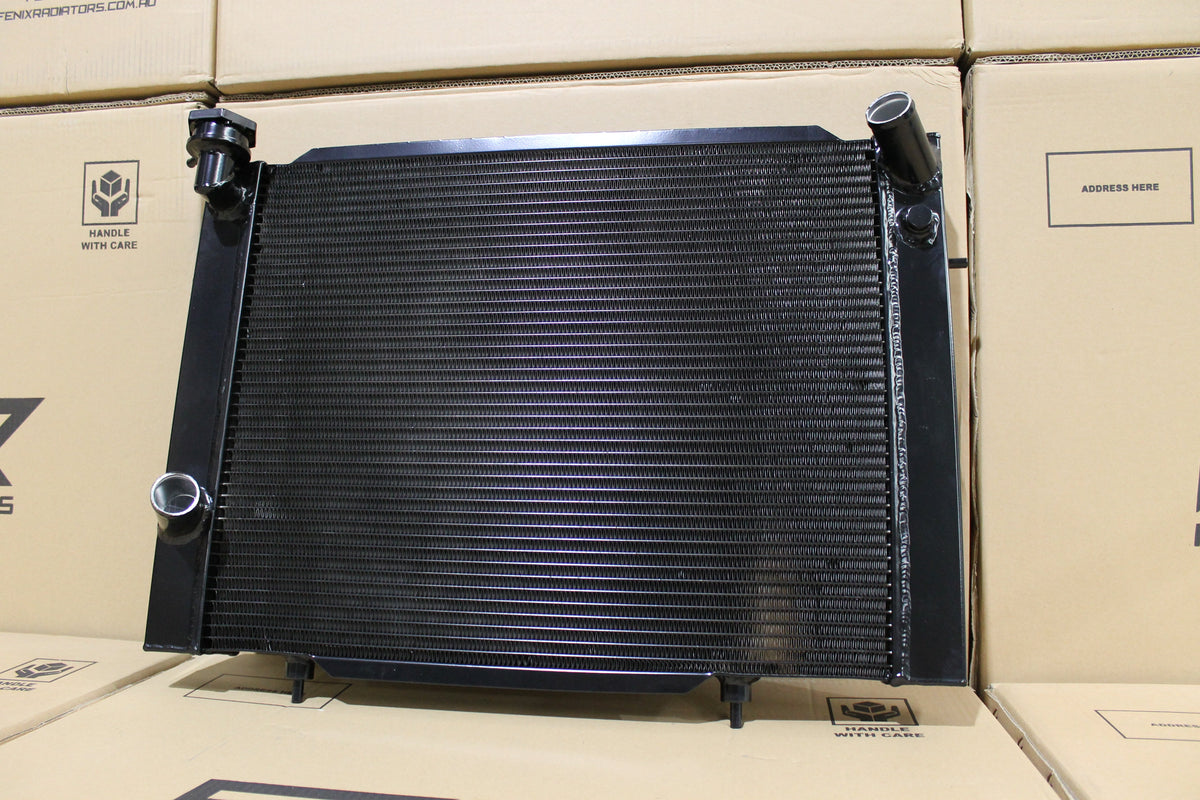 Holden VB-VC-VH-VK Commodore V8 Full Alloy Manual Radiator, Custom Built Shroud & 16" 3000CFM Spal Fan