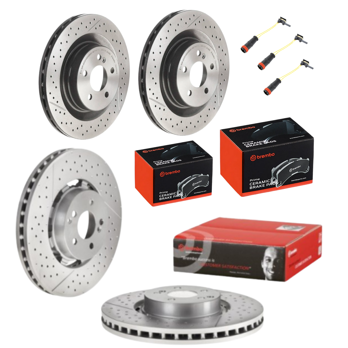 Mercedes-Benz C63 507 W204 Front & Rear Brake Package- Brembo OE 2-Piece Rotors & Ceramic Pads
