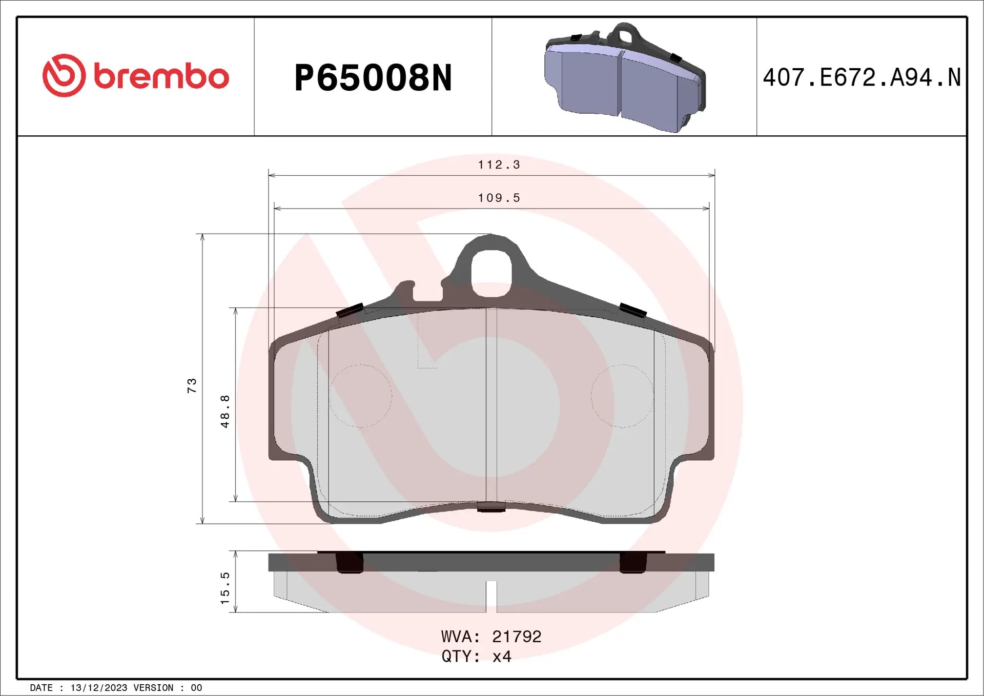 Brembo P65008N brake pad set alternate view