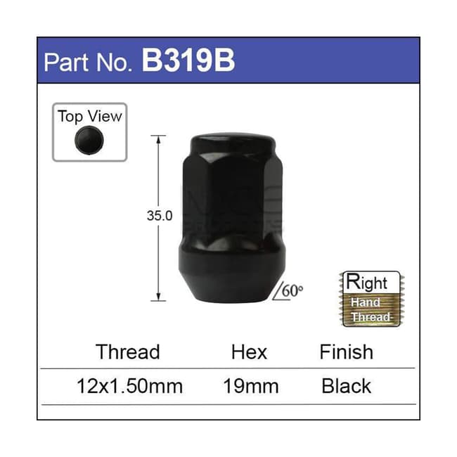 Nice Products B319B Black Wheel Nuts PKT 24