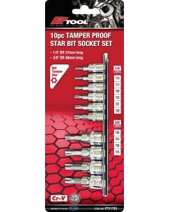 Pro-Kit Socket Set Tamperproof Torx 1/4" & 3/8" Drive 10 Piece On Rail