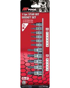 Pro-Kit Socket Set Torx 1/4" & 3/8" Drive 11 Piece On Rail