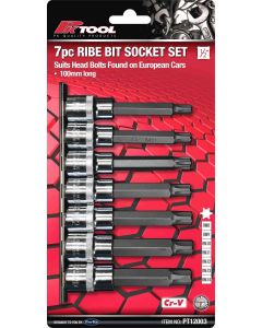 Pro-Kit Ribe Bit Socket Set - 1/2" Drive 100mm - 7 Piece