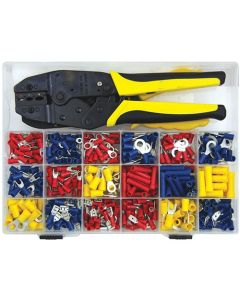Pro-Kit Mixed Terminals Kit with Ratchet Crimping Plier & Wire Stripper - 450 Piece